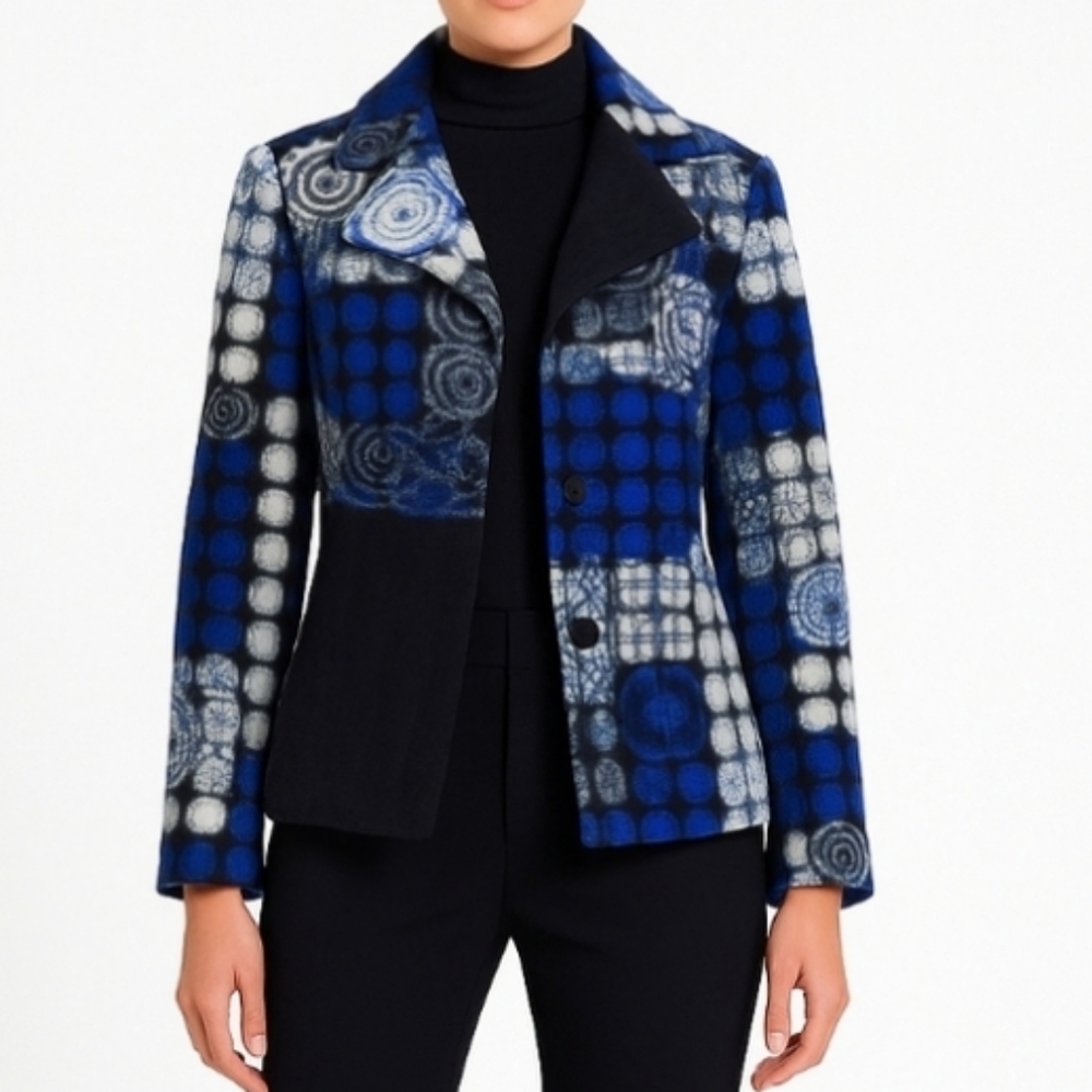 Wool Domani Blue Worldly Checkered Patch Polka Do… - image 10